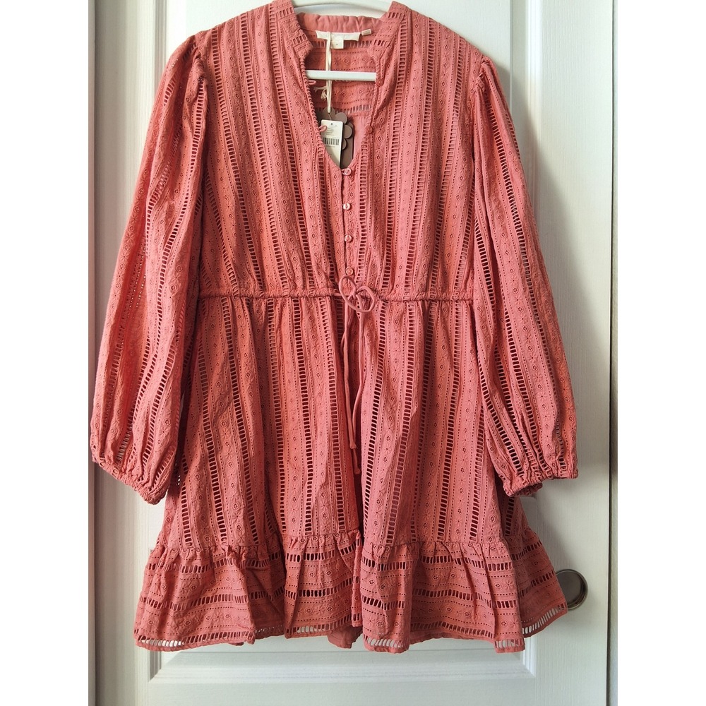 Anthropologie Forever That Girl Medium Eyelet Mini Dress Cotton Boho Cottage NWT